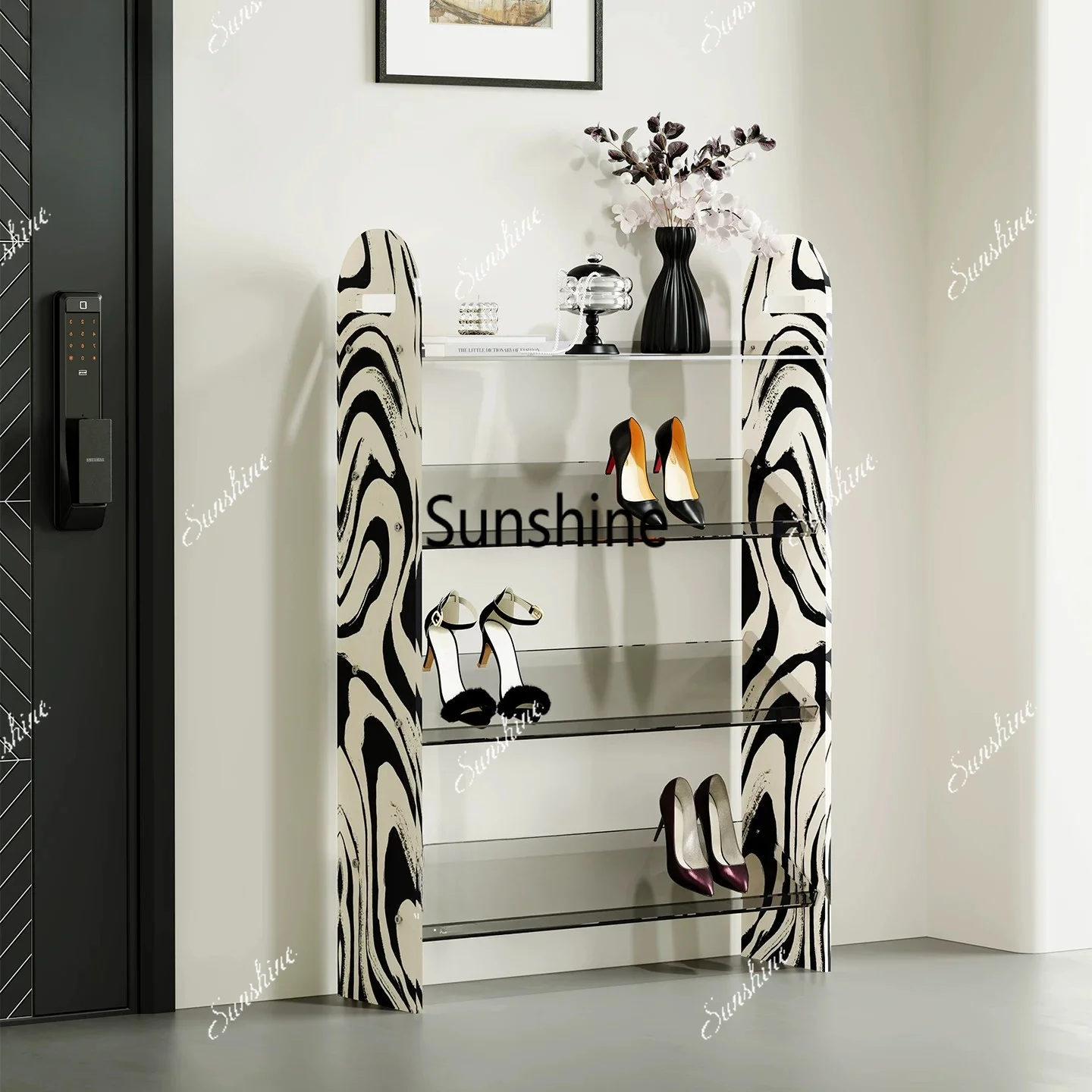 Zebra pattern acrylic transparent shoe rack multi-layer shelf