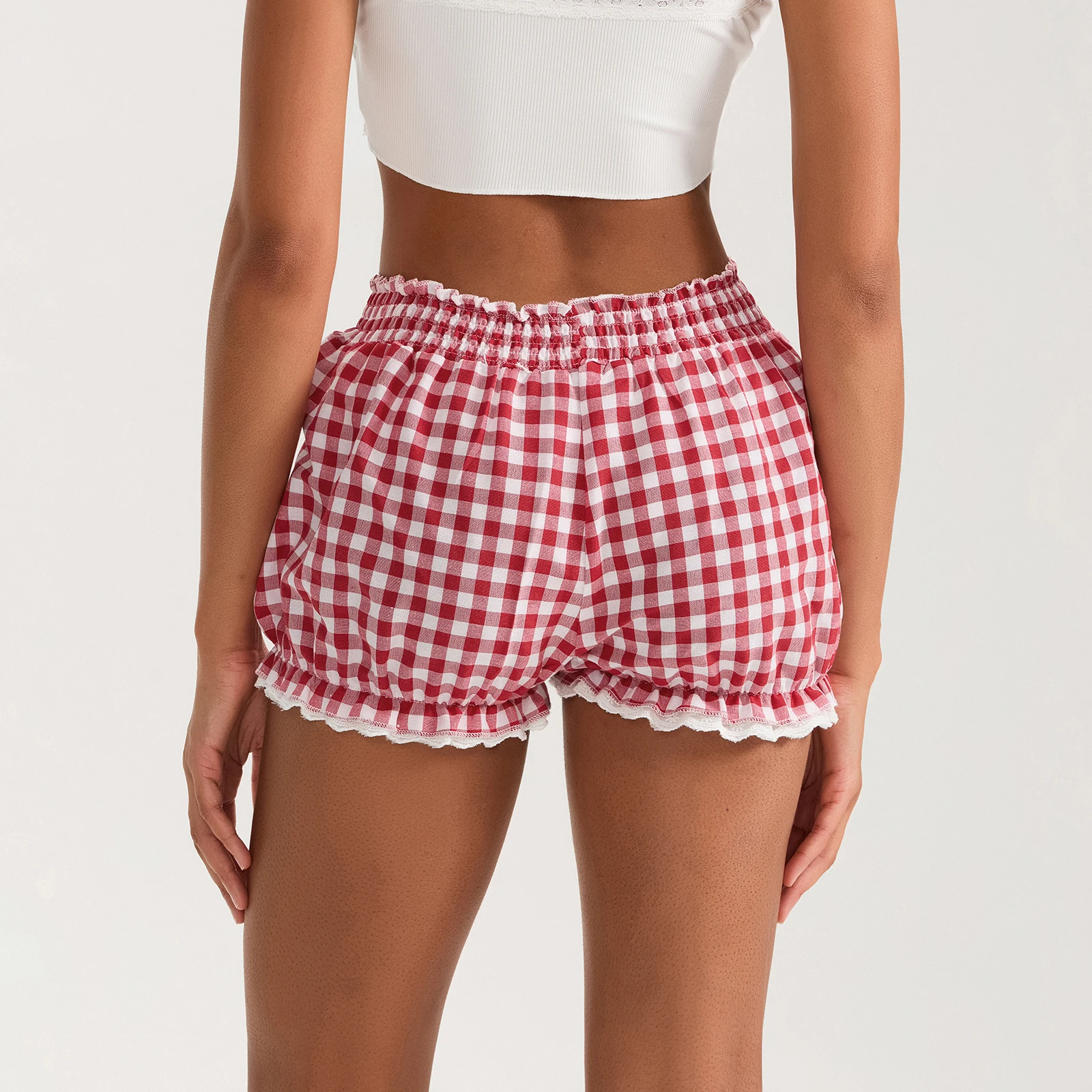 Women's Summer Plaid Pajama Shorts Elastic Band Wide Leg Loose Fit Lounge Bloomers