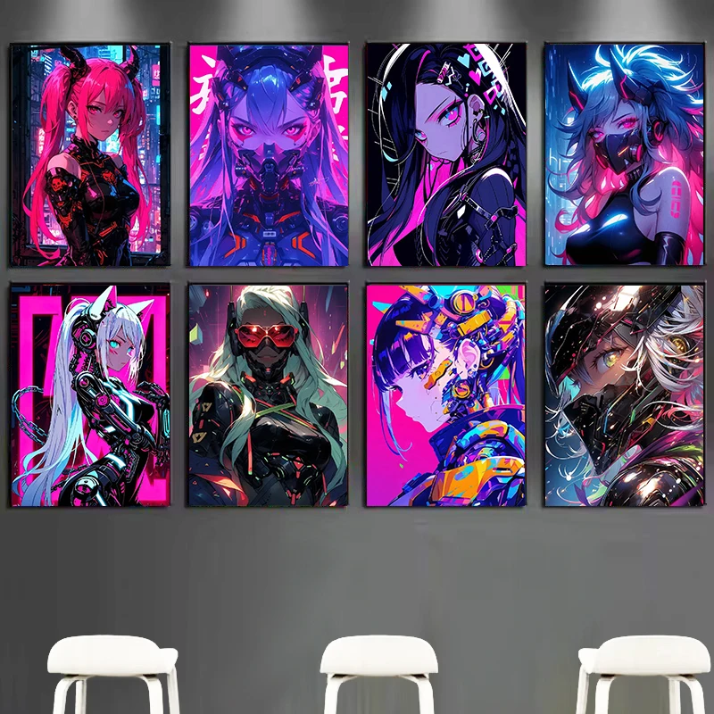 Future Cool Handsome Cyberpunk Machinery Girl Anime Art Poster Canvas Printing Living Room Modern Bedroom Home Decor Picture