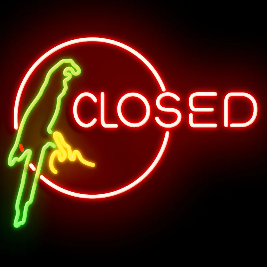 

Neon Sign For closed with parrot Commercial Beer bar decora Lamps resterant light Hotel diner Handmade art Impact Attract light