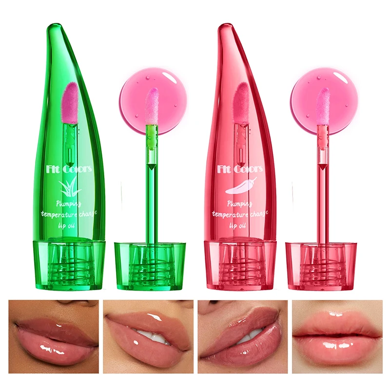 New Aloe Vera & Chili Plumping Lip Oil Temperature-Activated Color Change Moisturizing & Hydrating Lip Gloss for Fuller Lips