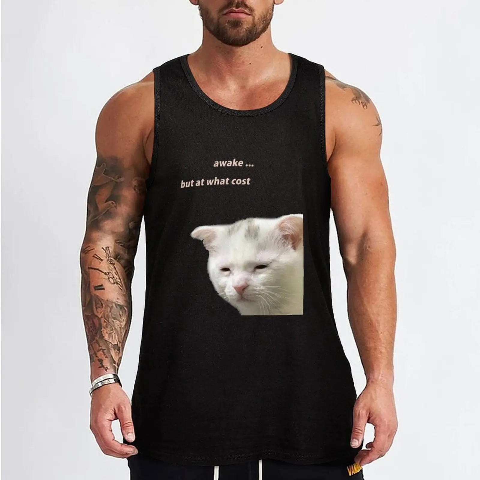 awake but at what cost ? Tank Top t-shirt gym man sleeveless gym shirt man fitness basketball sports t-shirts for men