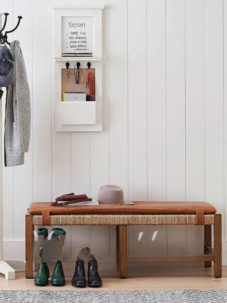 Retro solid wood bedside stool bedroom living room rope dining stool sofa bench living room shoe changing long stool