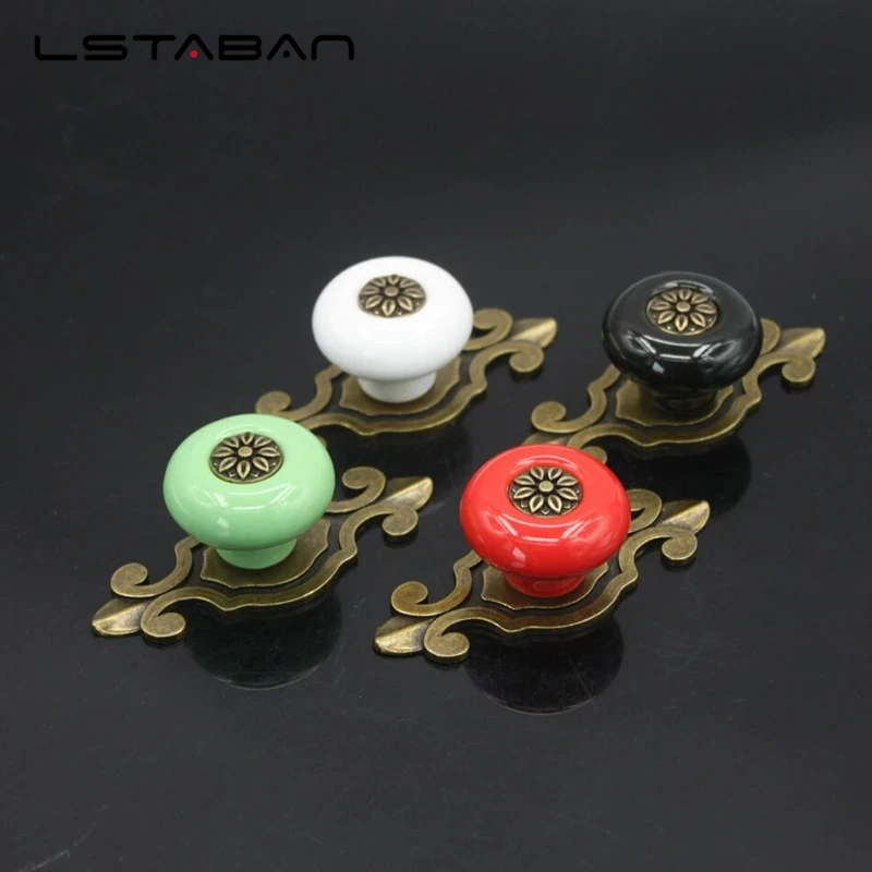 Furniture Handle European Style Zinc Alloy Cabinet Door Drawer Ceramic Antique Copper Color Handle Single Hole Black White Knobs