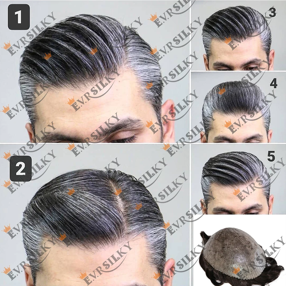 

Natural Hairline Grey Black 1B40 1b65 1B80 Men Toupee Human Hair Wigs Microskin 0.1mm Durable Full Skin PU Capillary Prosthesis