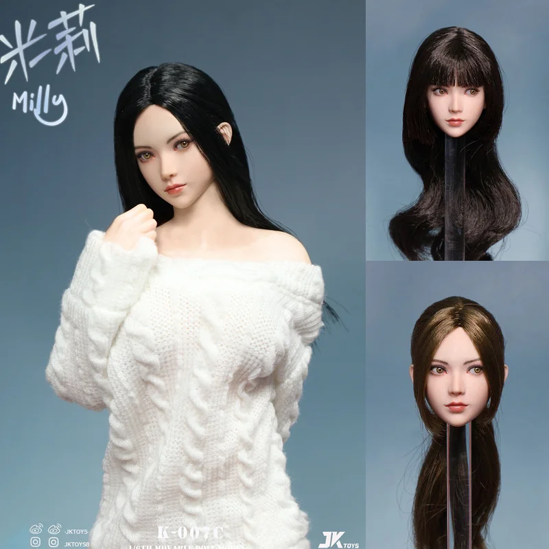 

В наличии: JKTOYS K-007, масштаб 1/6, азиатская красавица Милли, с подвижными глазами, скульптурная модель головы, подходит для 12-дюймовых женских фигурок солдат.