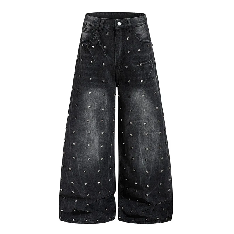 

Vintage Hip Hop Casual Jeans Pants Harakuju Rivet Loose Denim Trousers For Male Patchwork