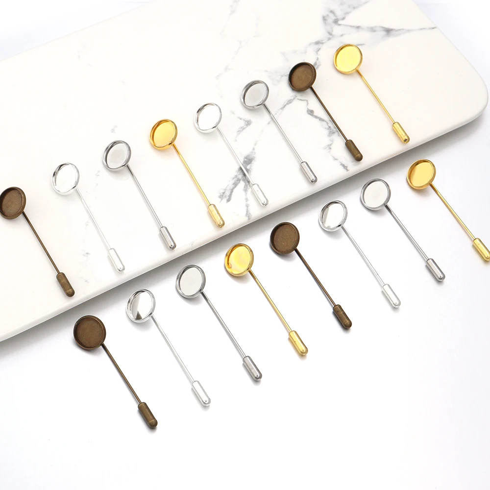 10 قطعة/الوحدة المعادن فارغة دبابيس قاعدة صالح 12 مللي متر كابوشون النقش إعدادات بروش التلبيب دبوس صينية دبابيس لصنع المجوهرات بالجملة #6