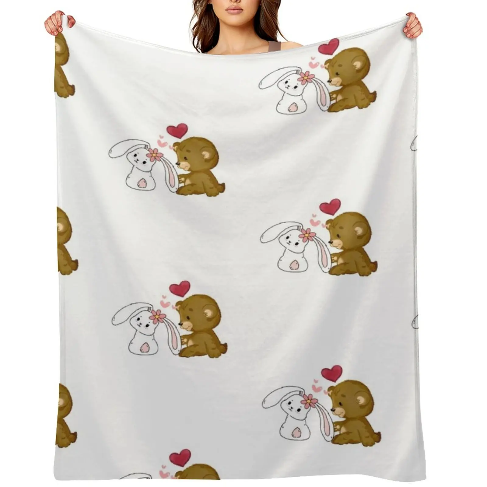 

Brown Bear And Bunny Rabbit In Love 3 Throw Blanket Plush Moving cosplay anime heavy to sleep Blankets