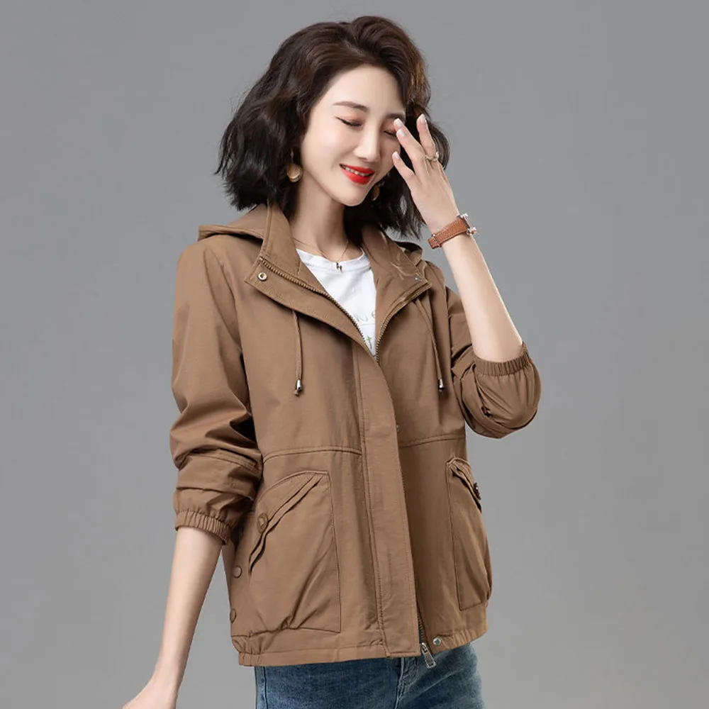 Women's Casual Jacket 2024 Spring And Autumn New Loose Fashion Middle-aged Mother Age Hooded Baseball Uniform Trench Coat.