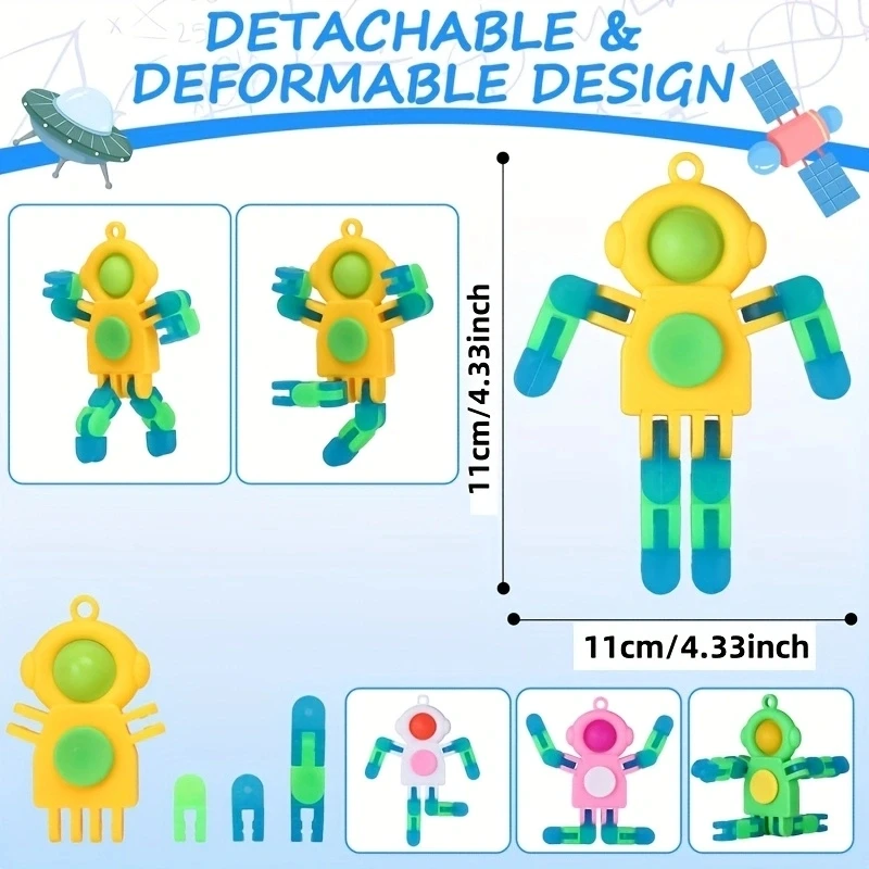 Chaveiros de giradores de inquietação de pessoas de desenhos animados que mudam de forma, giradores robóticos, presentes de festa de Natal, prêmios de sala de aula