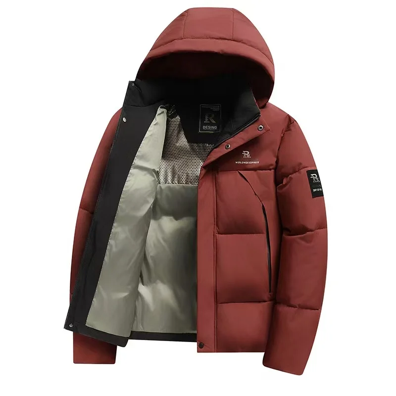 2025 Autumn/Winter New Men's Hooded Cotton Coat with Thick Velvet for Warmth, Middle aged Dad's Cotton Coat