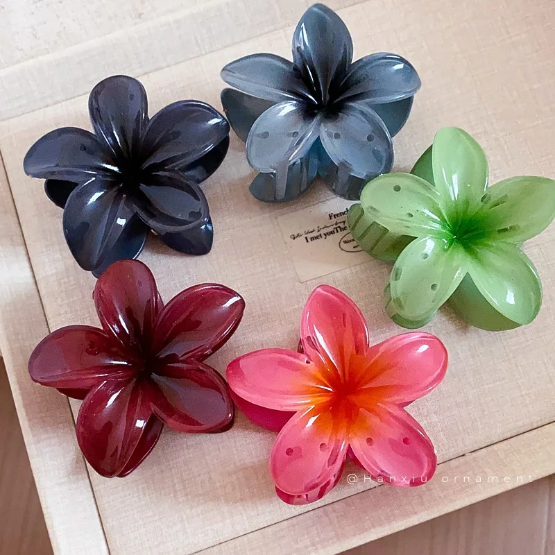 Gradient Cubic Plumeria Hair Claws for Women Hairpin Ins Style High Ponytail Holder Barrette Sweet Shark Clips Party Accessories