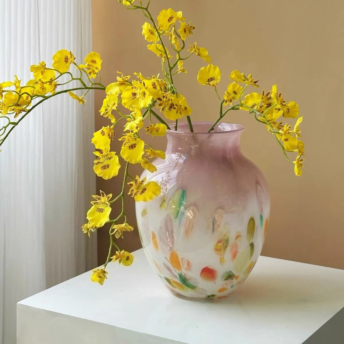 Pink Gradient Glass Vase Hydroponics Terrarium Color Spot Flower Vase Glass Floral Arrangement Home Decoration Accessories