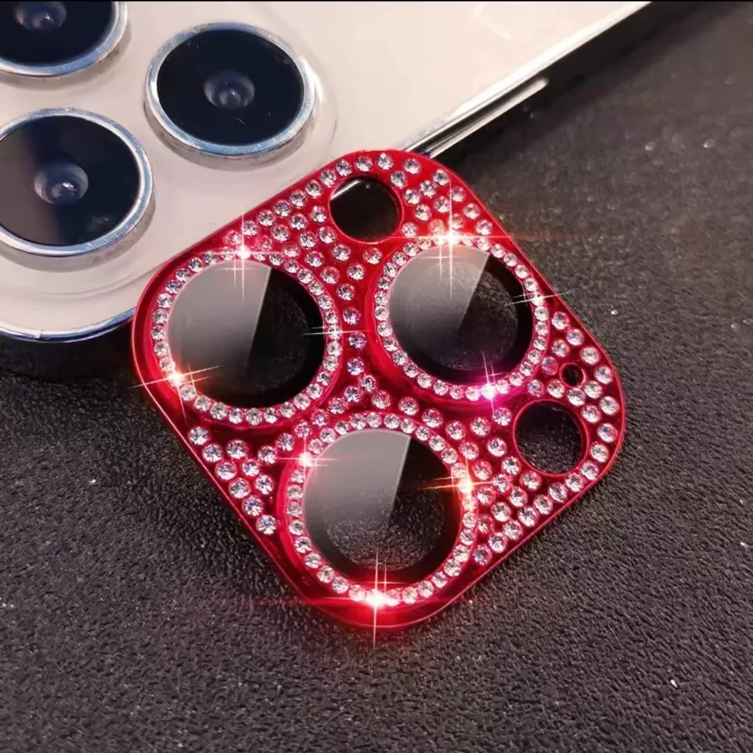 الماس فلاش عدسة الكاميرا حامي آيفون 15 برو ماكس 14 12 11 برو ماكس آيفون 13Mini بريق الطوب عدسة معدنية الزجاج