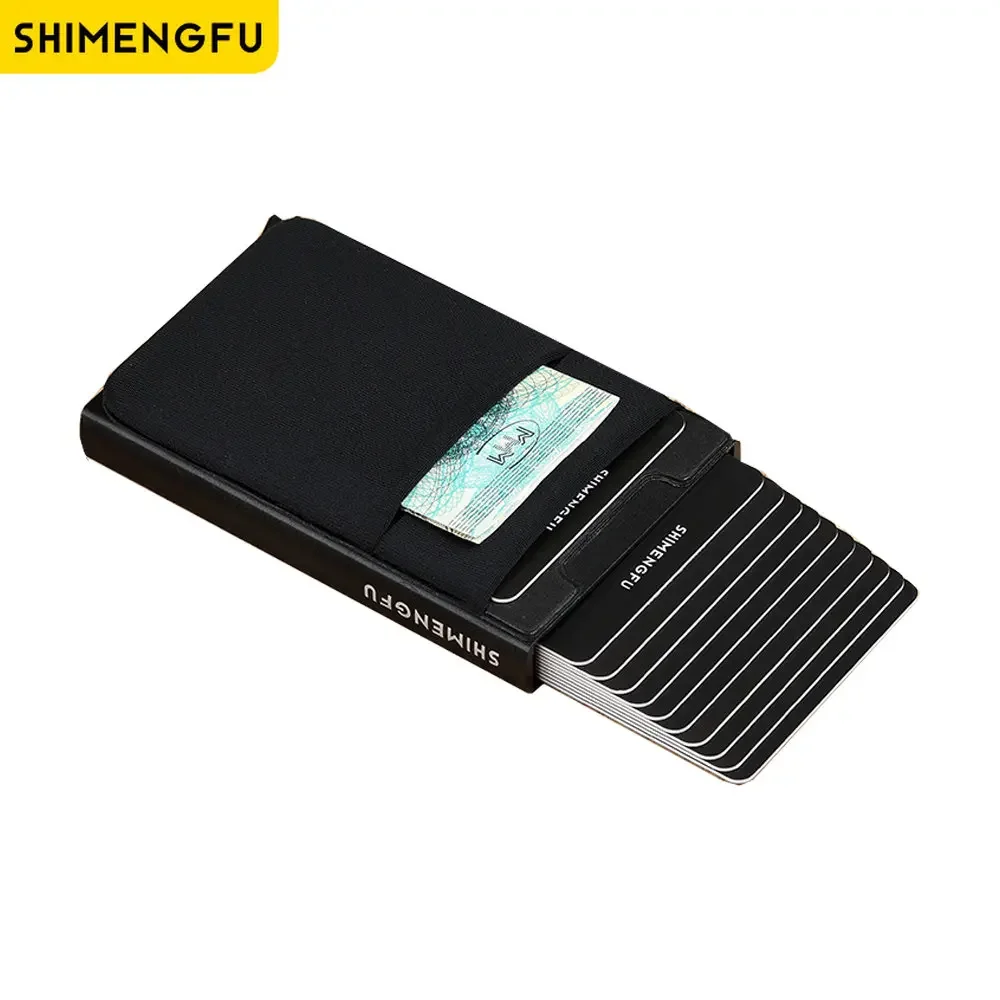 

Slim Metal Wallet with RFID Blocking Automatic Pop-up Card Case Elastic Back Pouch ID & Credit Card Holder Mini Bank Purse