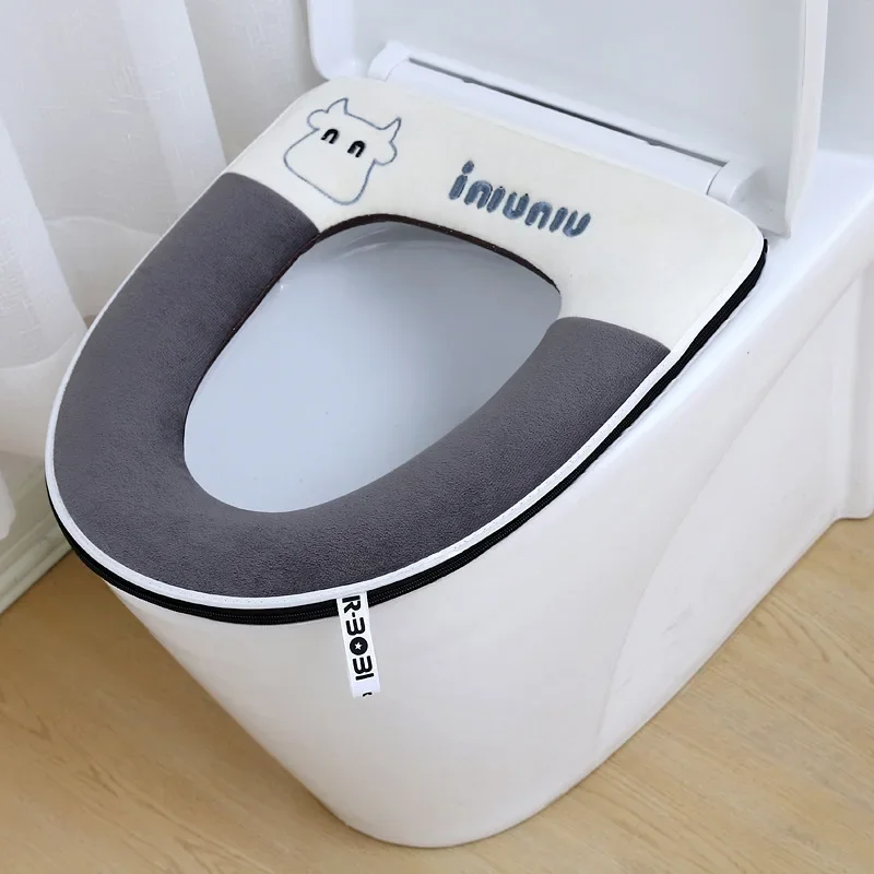 Toilet Seat Mat Plush Warm Seat Cover Universal Model Toilet Ring Waterproof Bathroom Accessories Washable Zipper Bathroom Mat