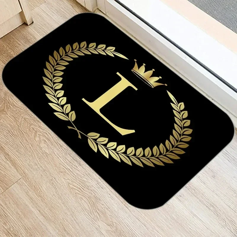 Black Golden Crown Printed Letter Kitchen Entrance Door Mat Decor Coral Velvet Carpet Doormat Indoor Floor Mats Anti-Slip Rug