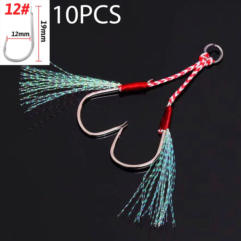 Cast Jig Assist Haken 10 Teile/los High Carbon Stahl Winkel Stacheldraht Gewinde Feder See Angelgerät Langsam Jigging Meer Pesca Angelhaken