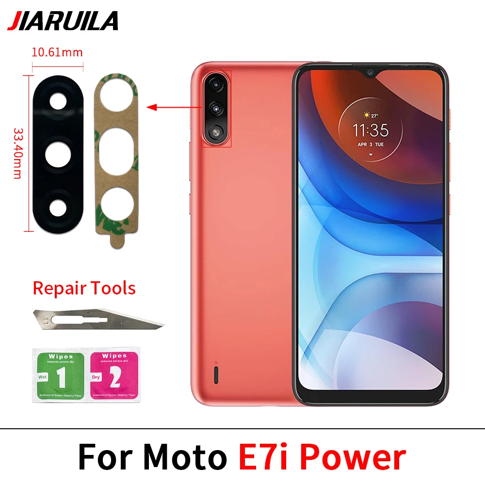 جديد ل Moto E22 E30 E32 E40 Edge 30 E7 E7i إصلاح الطاقة استبدال الكاميرا الخلفية غطاء للعدسات الزجاجية مع الغراء ملصق استبدال جزء #5