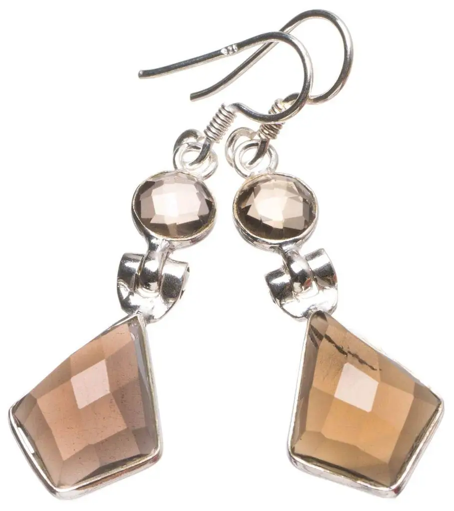 

StarGems® Natural Smoky Quartz Handmade Vintage 925 Sterling Silver Earrings 1 3/4" T4675