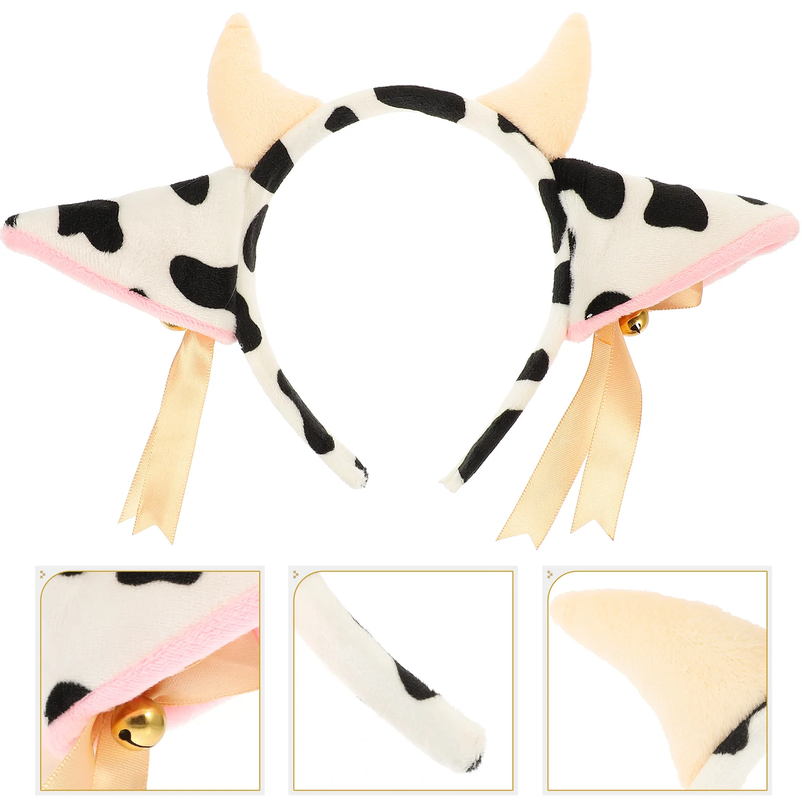 

Plush Cow Headband Fine Detail Festival Stage Hair Hoop Fabric Bowknot Bell Birthday