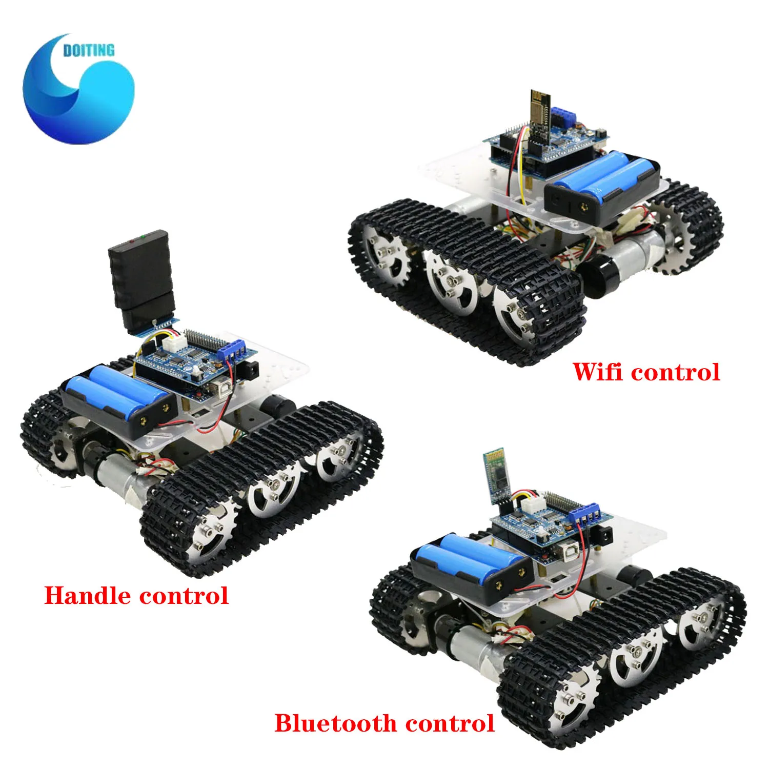 Handle/Bluetooth/WiFi RC Control Mini T100 Robot Tank Chassis Car Kit for Arduino with Control Road Motor Driver Board, WiFi