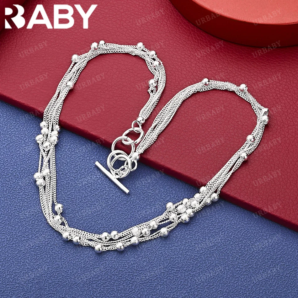 

URBABY 45cm 925 Sterling Silver Round Balls Chain Necklace Charm Trend Birthday Gifts Fashion Party