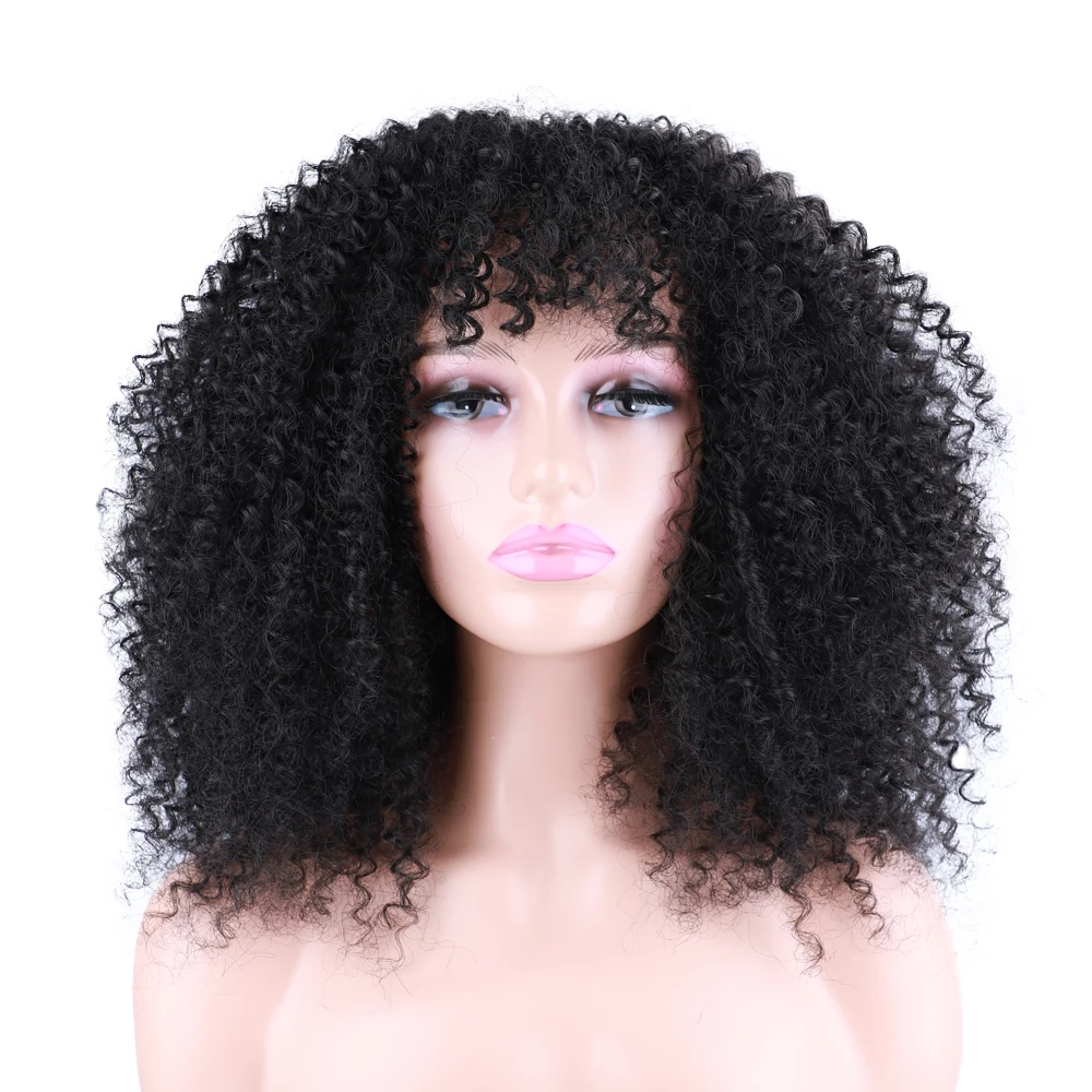

Afro Curly Synthetic Wigs for Women Natural Black Curly Synthetic Wigs Low Temperature Afro Curly Synthetic Hair Wigs with Bangs