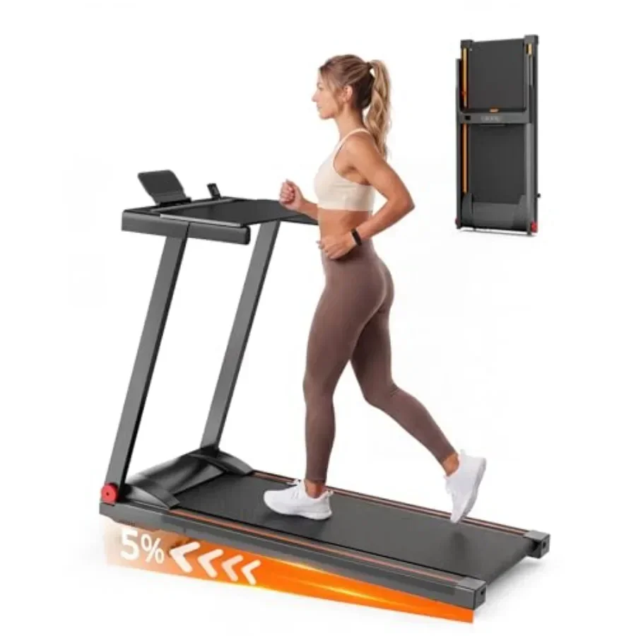 Home use walking pad treadmill with 5 incline, steel frame, black color, 300LB capacity, folding design, handle bar, 3.0 HP qui