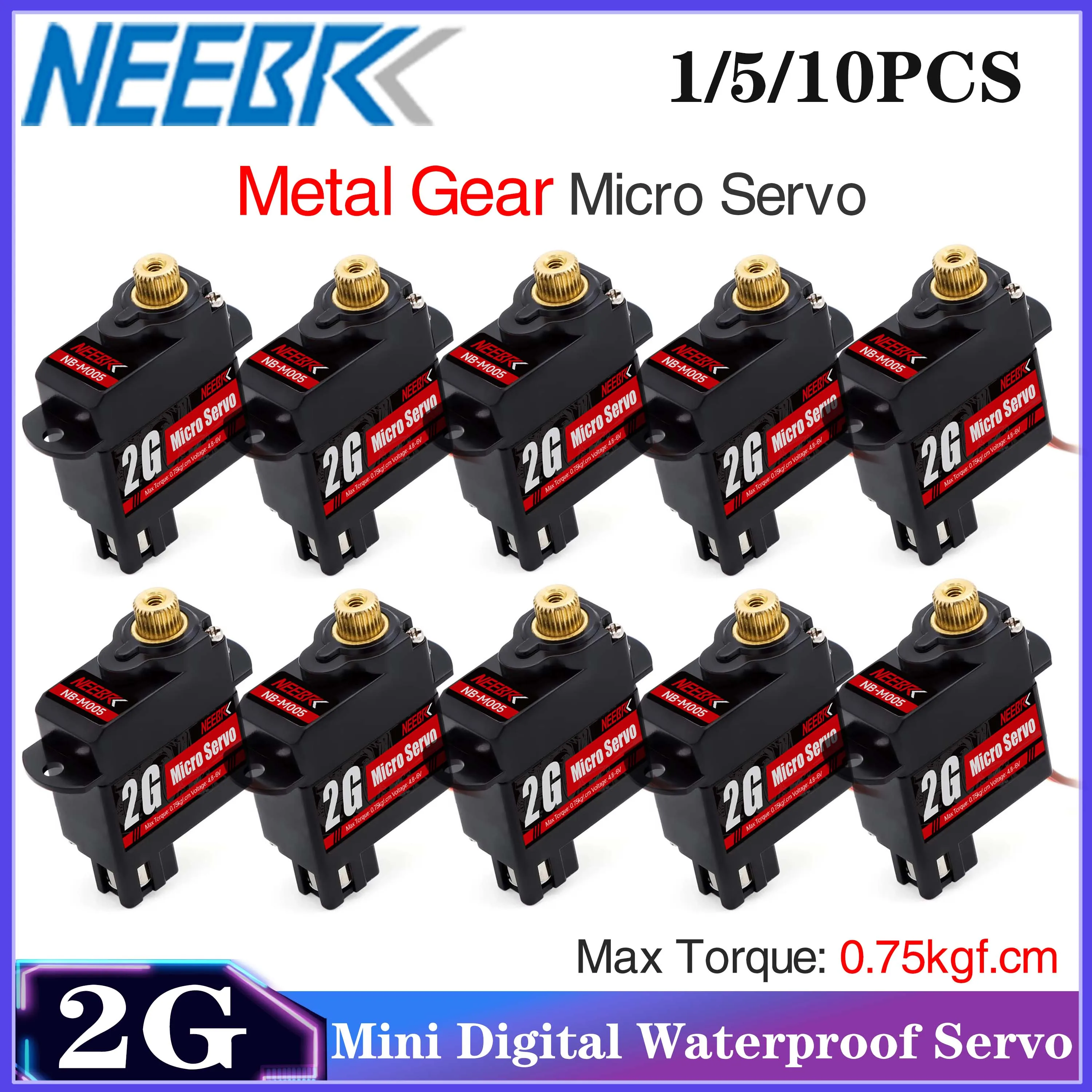 

1/5/10PCS NEEBRC 2g Micro Digital Servo Metal Gear for RC Mini Car Fixed-wing Drone Aircraft Helicopter Plane Boat Wltoys Parts