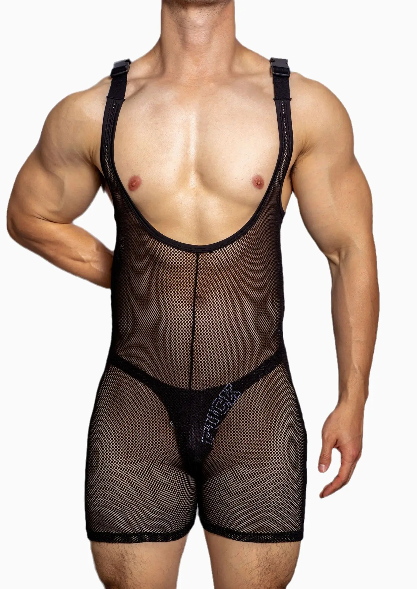 Men\'s Jumpsuit Temptation Suspender Youth Boxer Shapewear Transparent Sexy See-through Erotic Mesh Boxer Pants