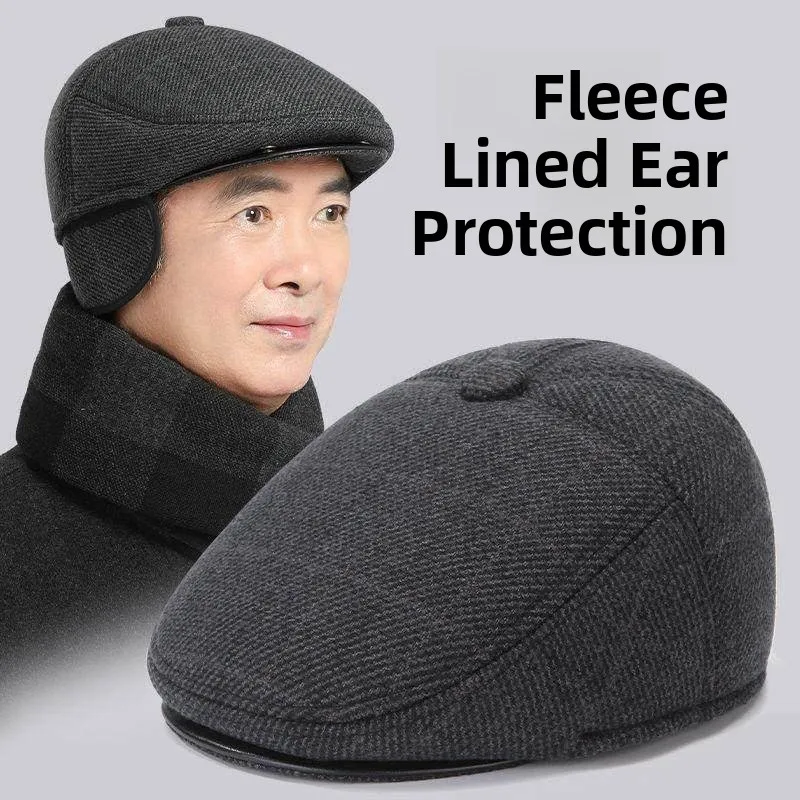 

Men's Winter Warm Ear Protection Beret Hat Faux Fur Mixed Fabric Forward Cap andpa Hat Outdoor Sports Accories