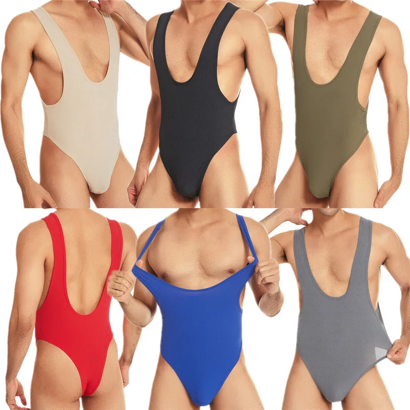 

Sexy Mens Bodysuit Sport Fitness Bodywear Wrestling Singlet Leotard One-Piece Pajamas Stretchy Jumpsuit Underwear Undershirts