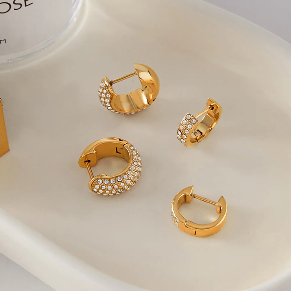 

Light Luxury Rhinestones Stud Earring 18K Gold Color Plated Stainless Steel Women Personality Trendy Fashion Jewelry Gifts