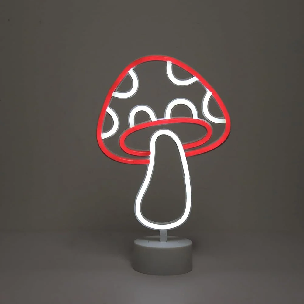 Mushroom LED Neon Table Lamp Battery Operated Unique Design Compact Room Décor Gift Parties Home Bedroom Living Room