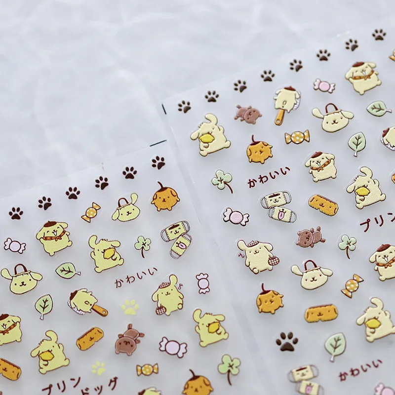 Sanrio New Craft Pompom Purin Three-dimensional Nail Sticker Cute Dog Manicure Sticker Jewelry Birthday Holiday Gift