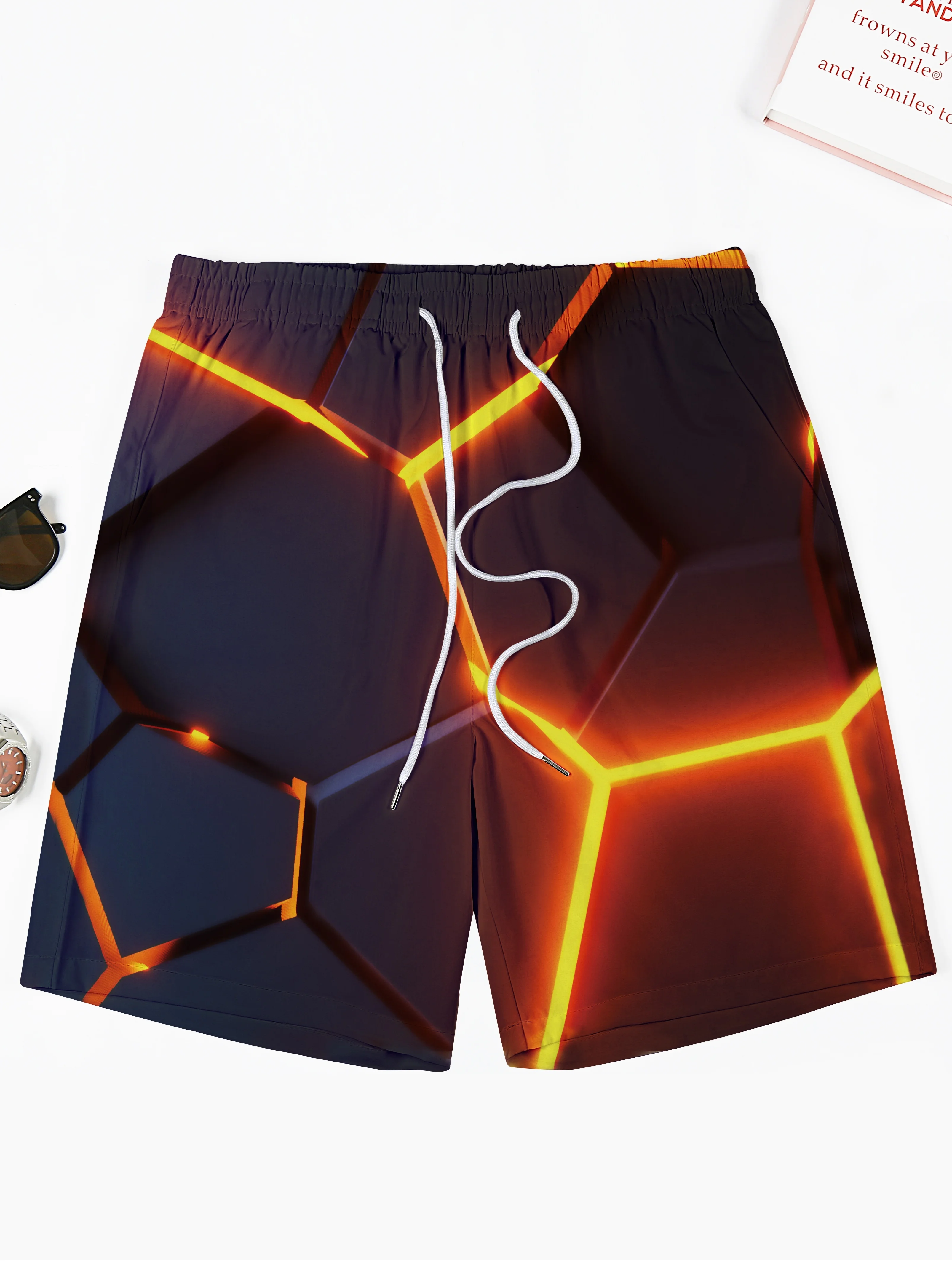 Men\'s Loose Beach Shorts Activewear Drawstring Quick Dry 3D Pattern Shorts Lightweight Shorts For Summer Swimming Beach Vacation