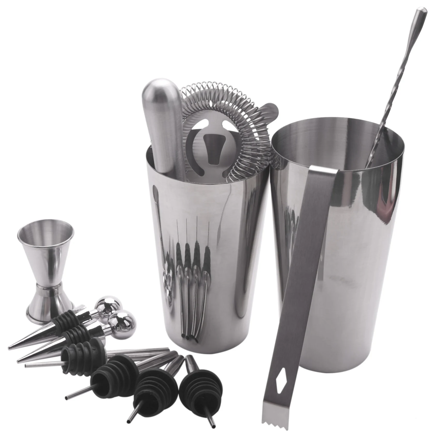 Stainless Steel Boston Cocktail Shaker Bar Set Tools with 28Oz/20Oz Shaker Tins, Measuring Jigger, Mixing Spoon, Liquor