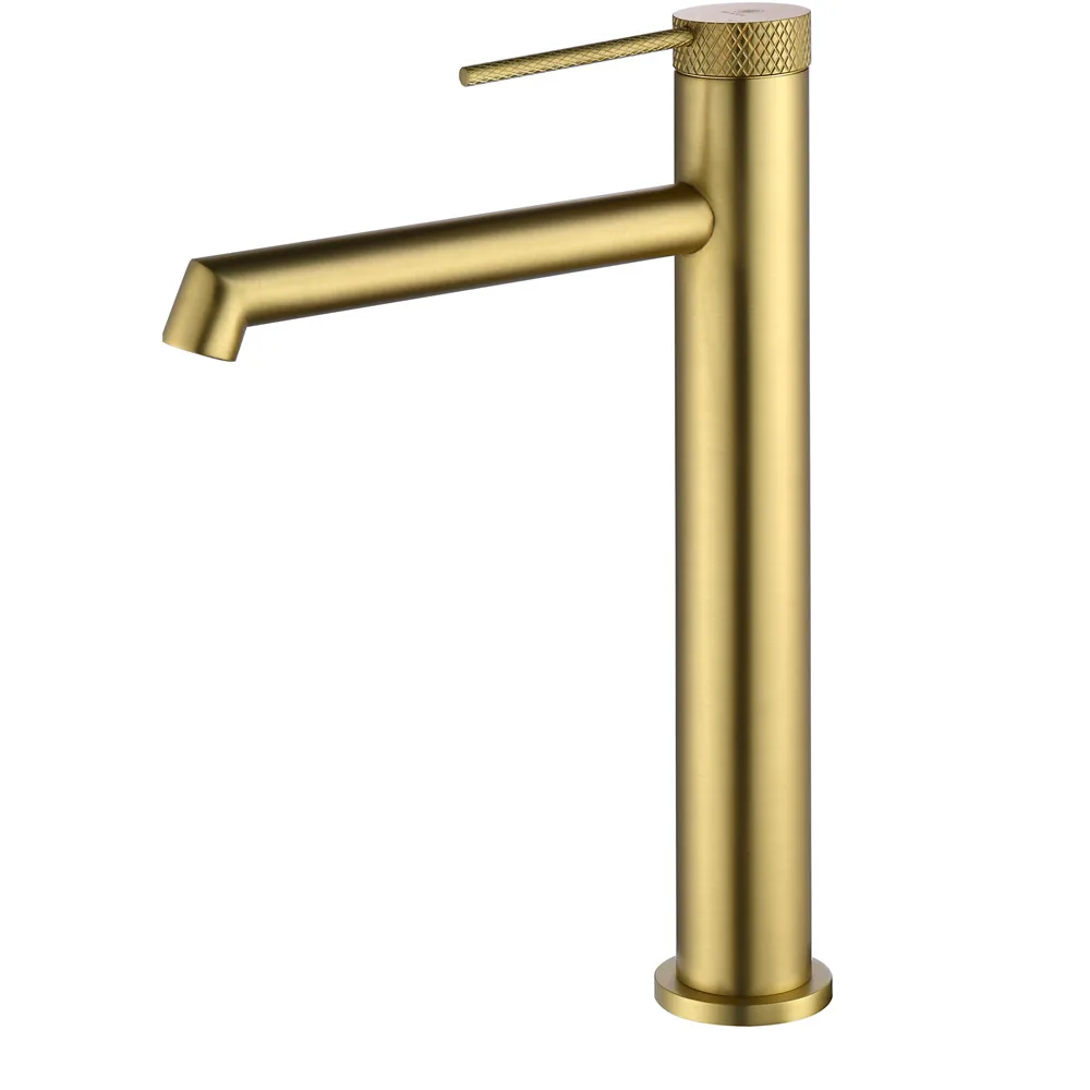 Luxury High Brushed Gold Brass Lavatory Single Lever Wash Basin Mixer Tap Sink Tall Faucet Bathroom  Golden