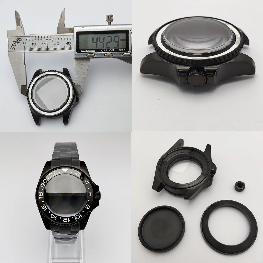 

44 мм черный сапфировый кристалл большой корпус для часов DEEP SEA с браслетом, совместимый с механизмом NH35 NH36 NH34 NH38 NH39 NH70