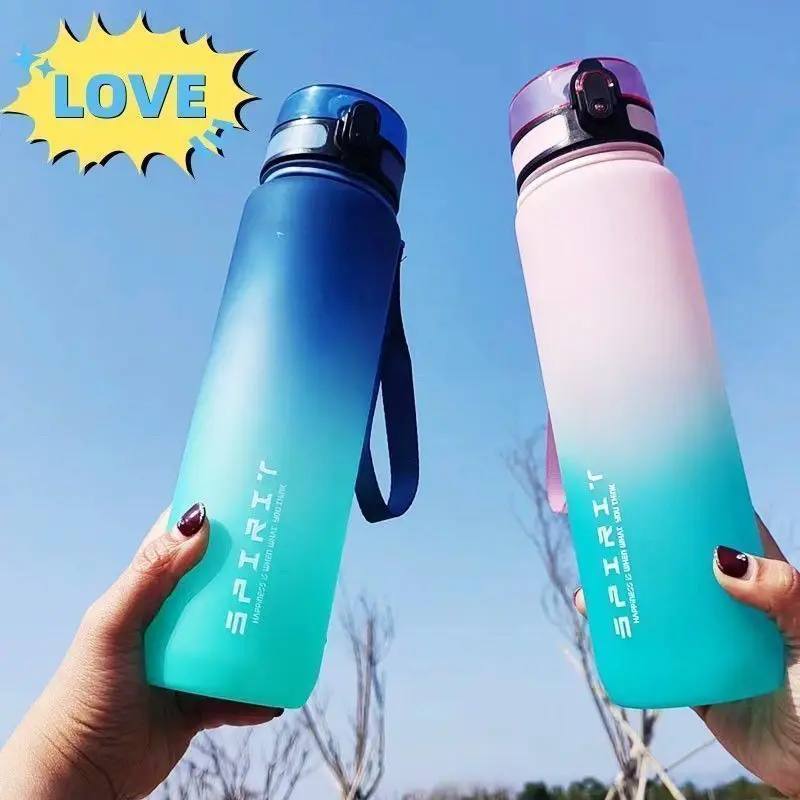 500ML/1000ML Portable Sports Water Bottle Gradient Color Plastic Drinking Bottle  Fitness Jug BPA Free Large Capacity Water Jug