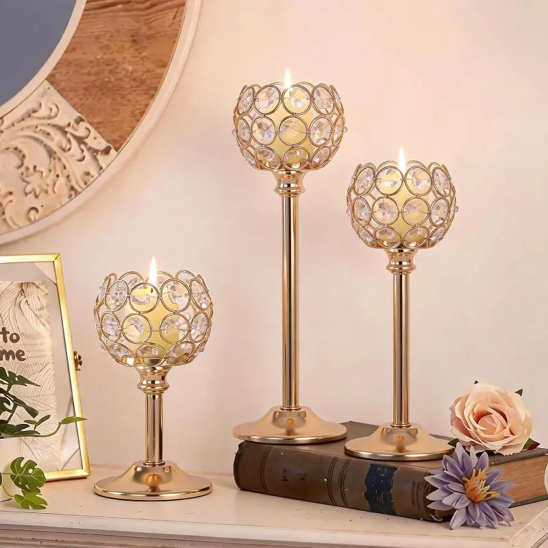 1Pcs Gold Silver Metal Glass Candle Holder Tealight Candlestick Wedding Table Centerpiece Decor