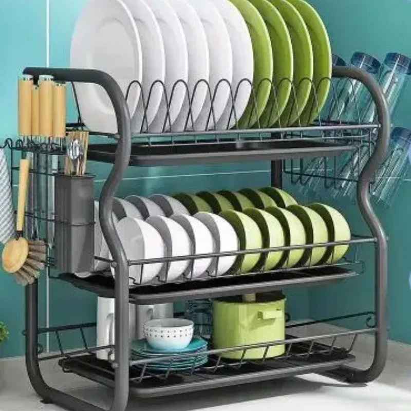 Stainless Steel Kitchen Storage Rack, Drying Rack, Bowl Dish Draining Shelf, Organizer, Holder, 3 Layer