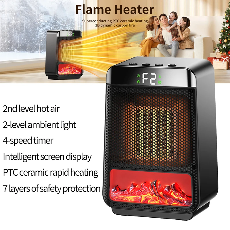 

1000W Portable Electric Heater for Home with Adjustable Thermostat 3D Dynamic Light Low Noise Room Heater Indoor Space Heater