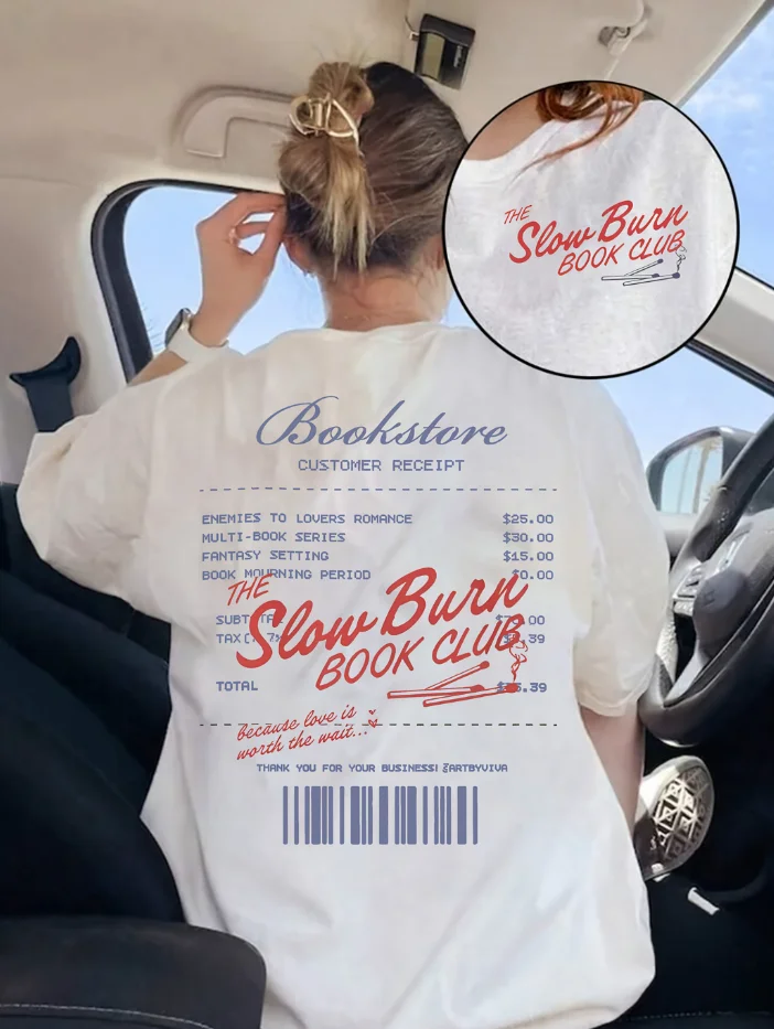 2026 Summer Women's Slow Burn Book Club T-shirt Cotton and Breathable Short Sleeve Streetwear Oversized Loose Casual