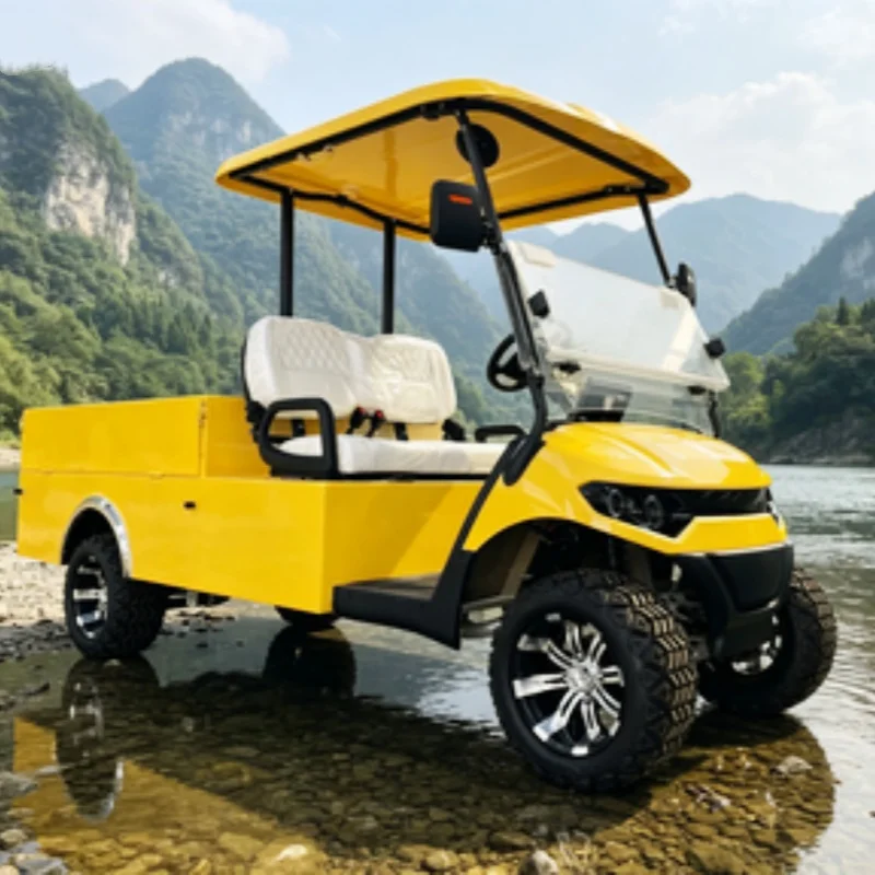 Newly Launched 72V 5KW Electric Golf Cart Club Car Made In China Cargo Cart With Off-Road Tires Rear Cargo Box Upholstered Seat