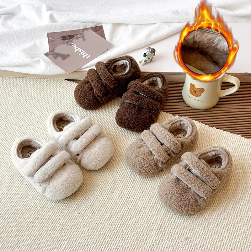 

Girls Flat Shoes Double Hook&loop Kids Warm Shoes Korean Style Versatile 2025 Winter New Children Casual Shoes Princess Style