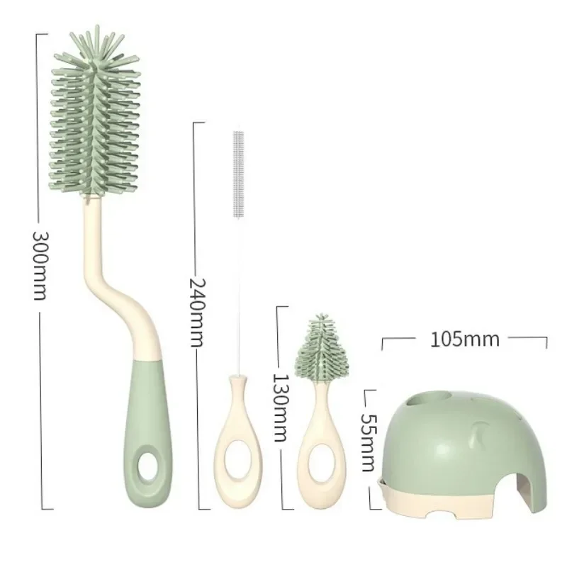 Baby Silicone Bottle Brush Set with Stand Baby Cleaning Brush Travel Size Drain Rack Long Handle 3 in 1 Multipurpose