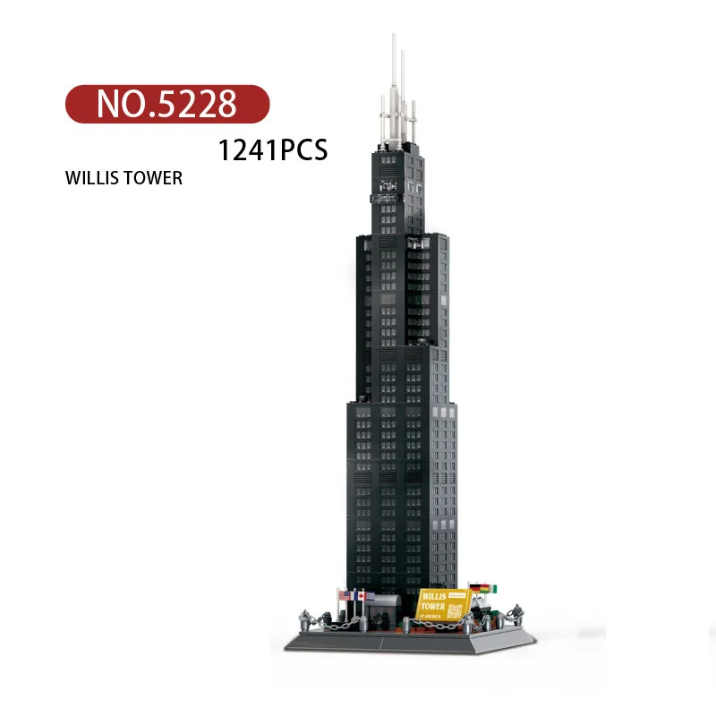 World Famous Commercial Architecture United States Chicago Willis Tower Building Block Model Bricks Educational Toys For Gift